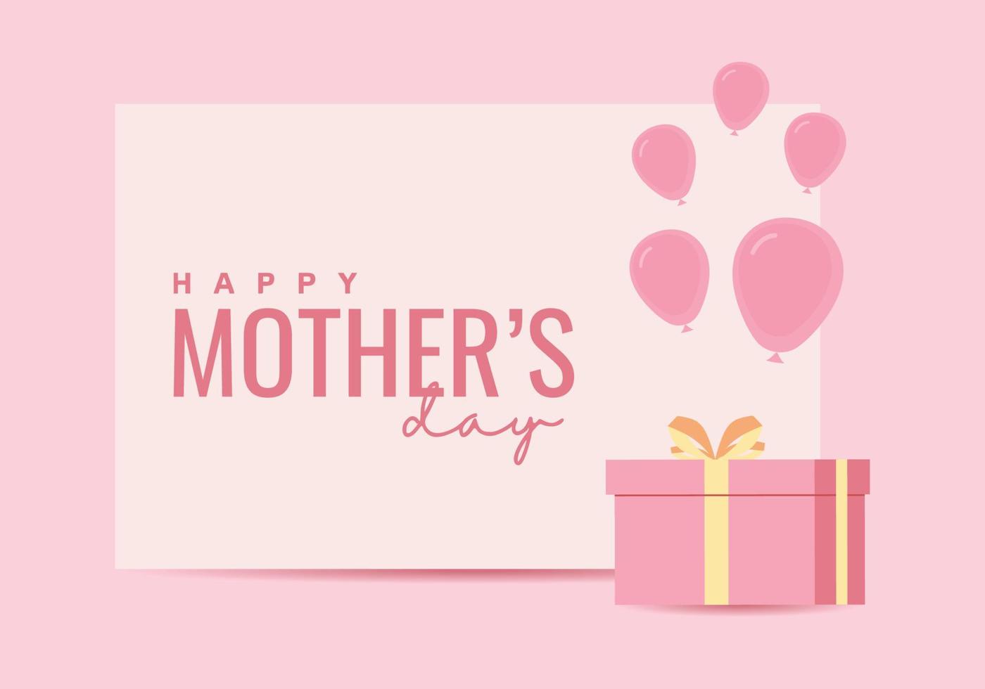 Happy mother day background with gift, balloon and pink color. vector