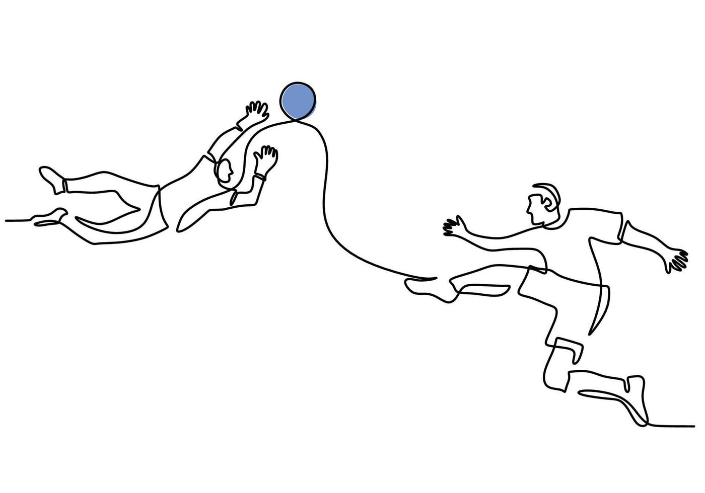 One continuous single line of two football player training vector