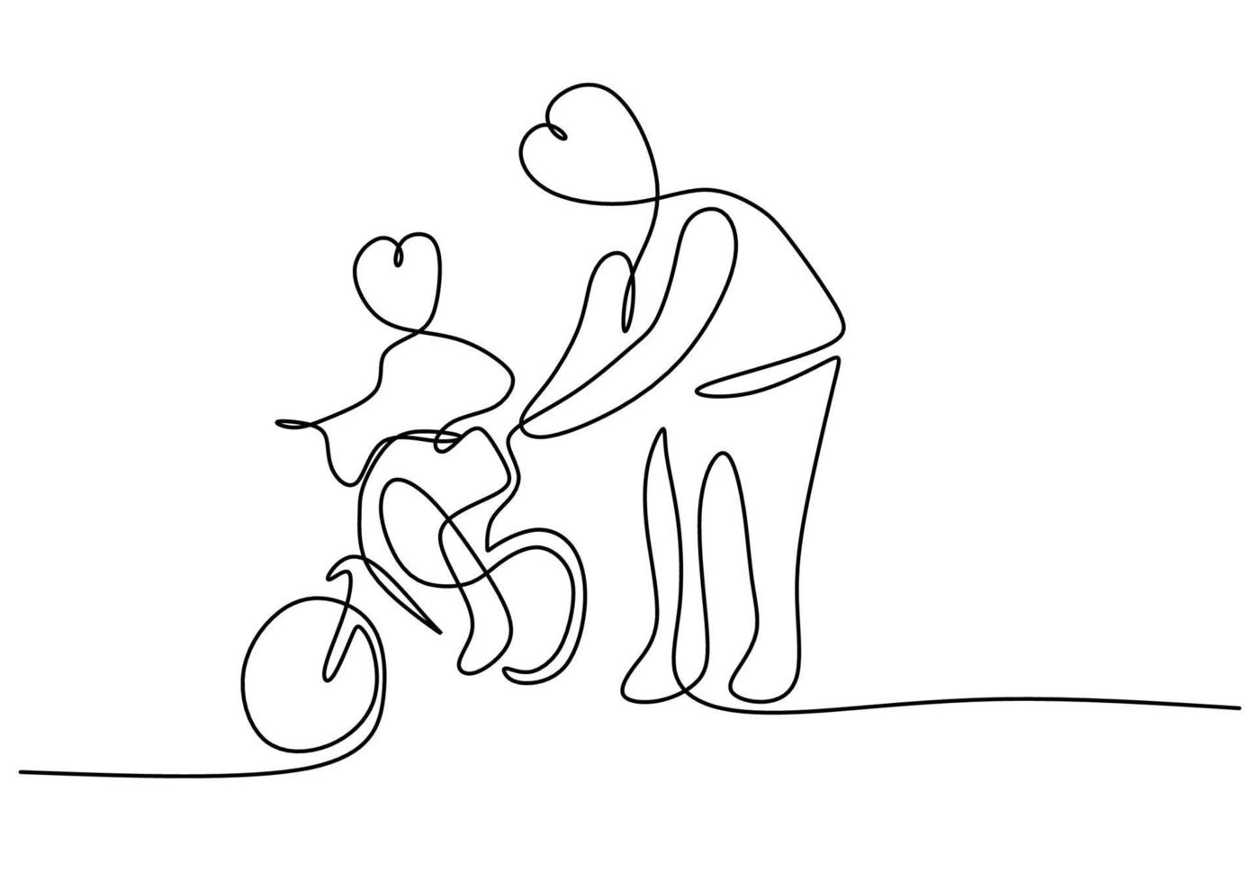 One continuous single line of father and son play bicycle vector