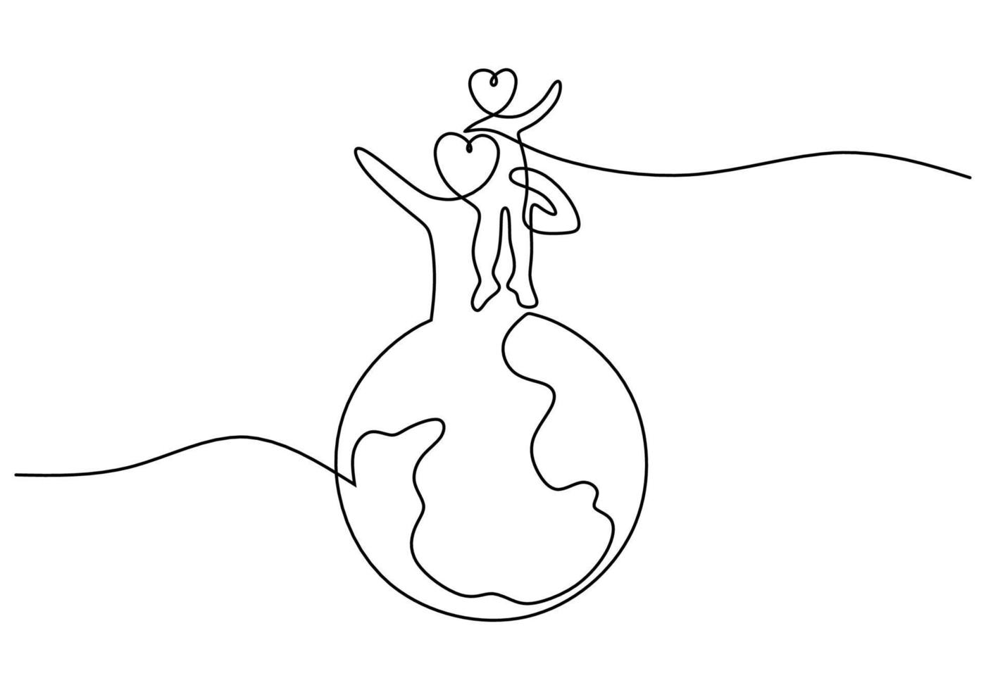 One continuous single line of happy parent global day with earth vector