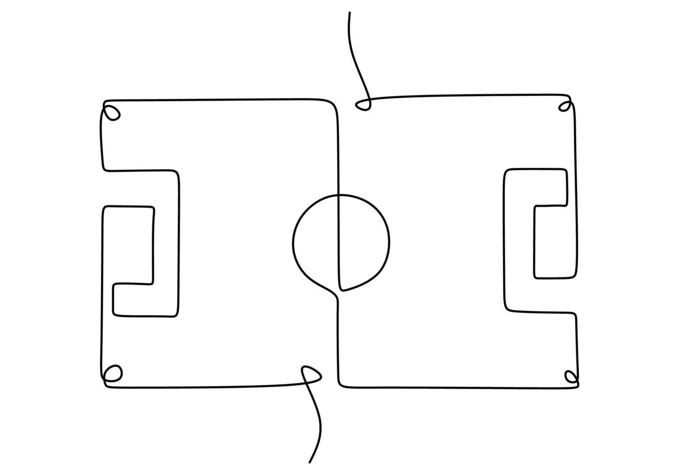 una sola línea continua de campo de fútbol sobre fondo blanco. vector