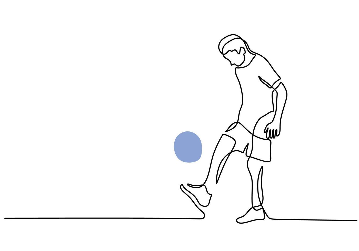 One continuous line of football player juggling on white background. vector