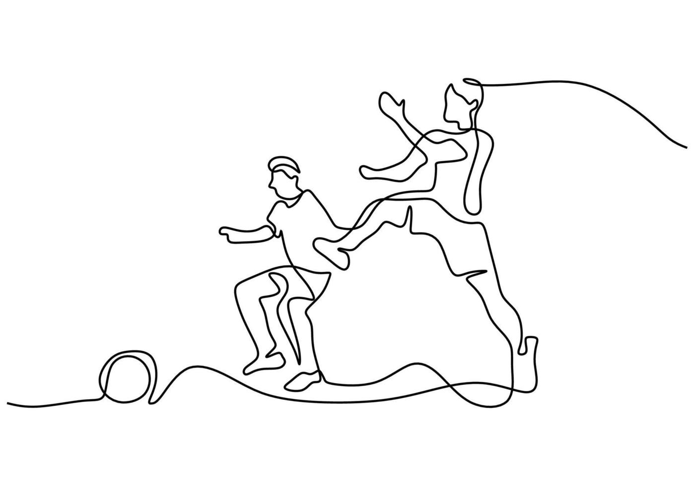 One continuous single line of boys playing football vector