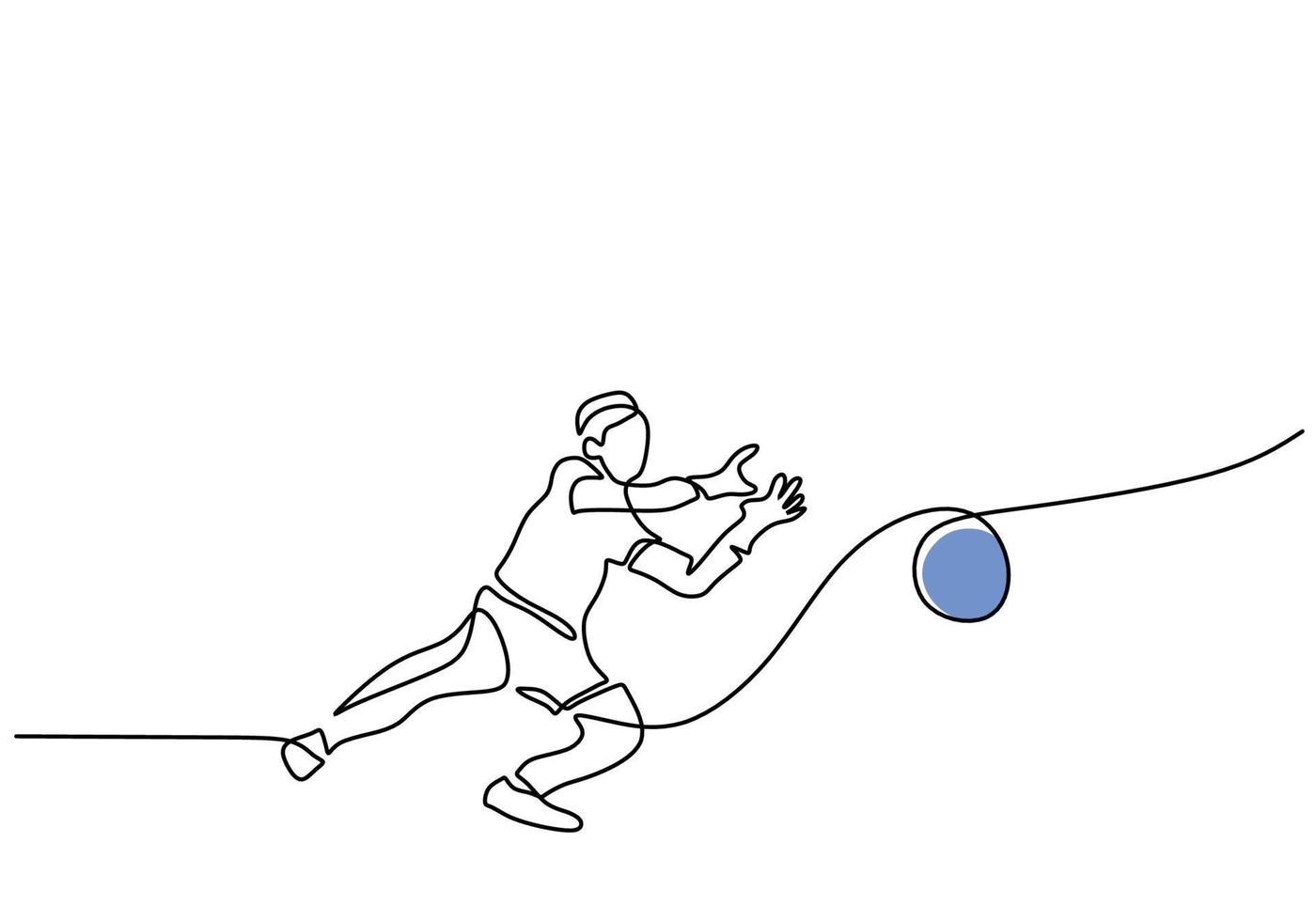 One continuous single line of goalkeeper training with ball vector