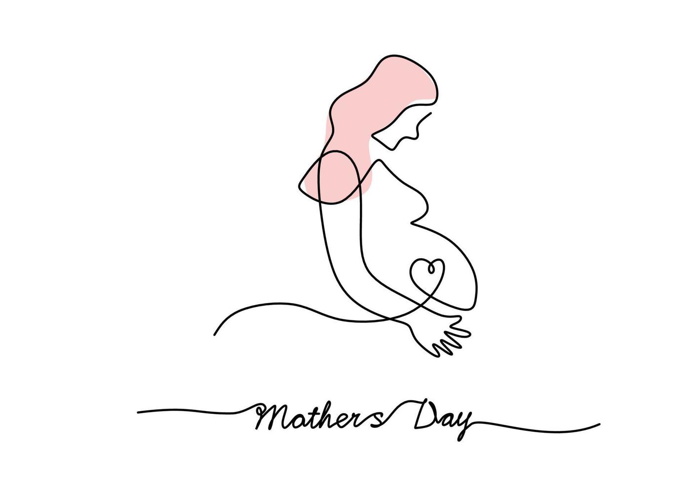 One continuous single line of pregnant woman for mother day vector