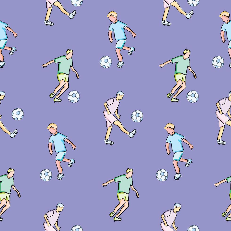 Seamless pattern of football player playing ball on blue background. vector