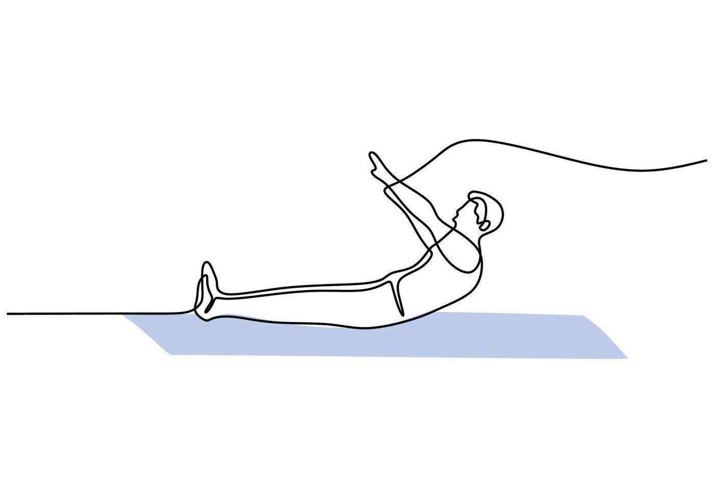 One continuous single line of man sitting up fitness at home vector