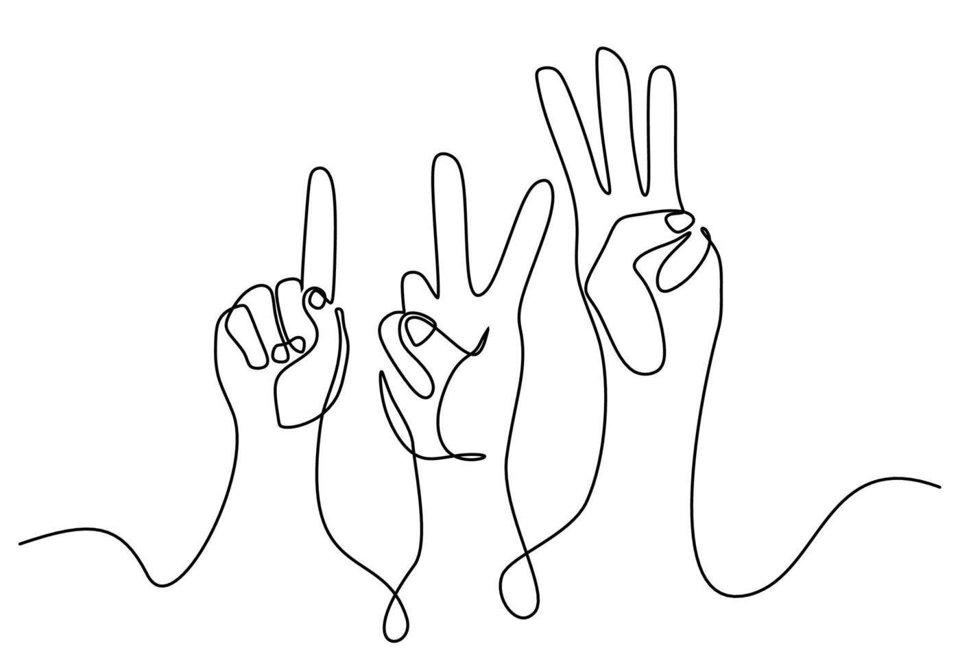 One continuous single line of hand diversity pose on white background. vector