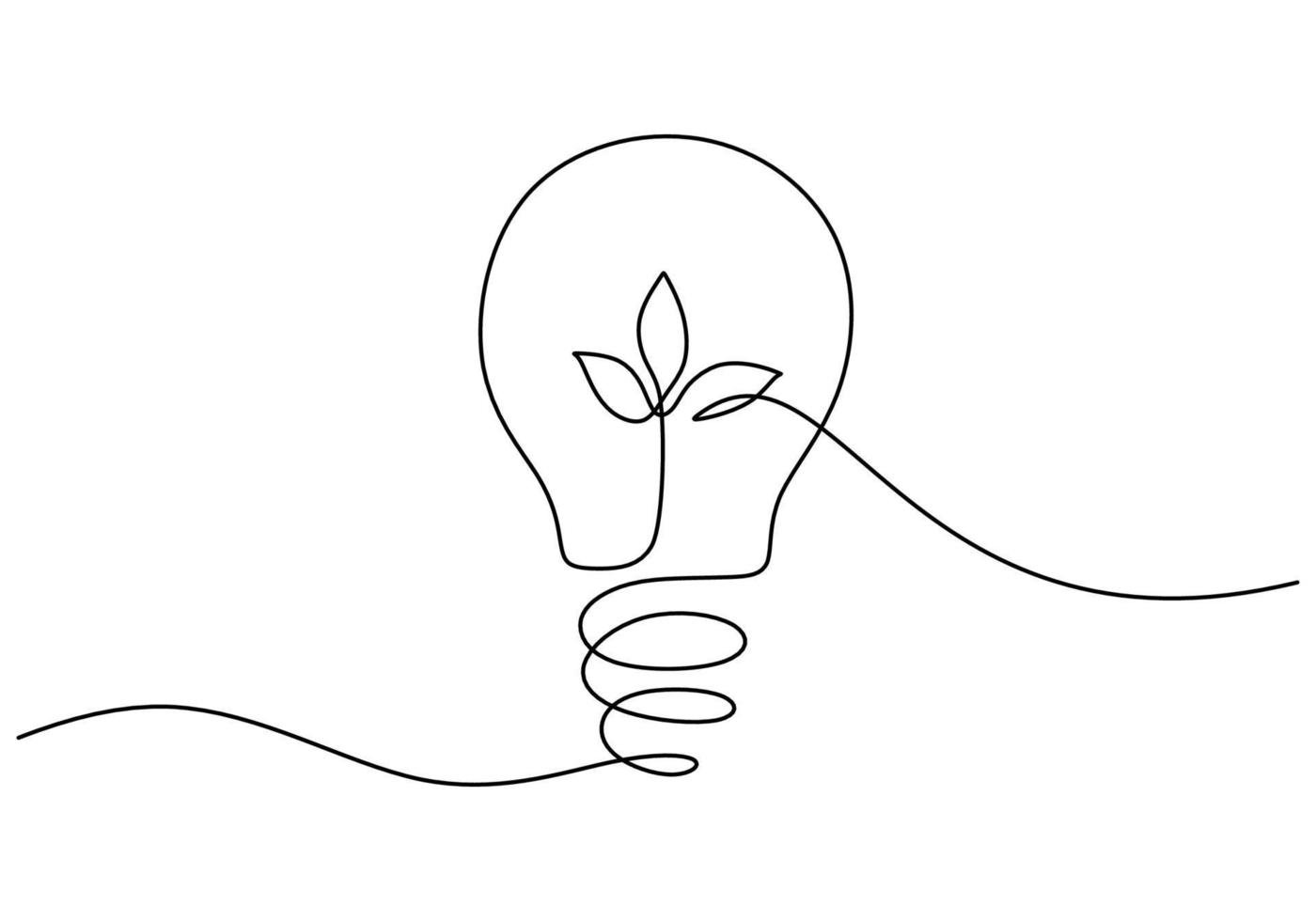 One continuous single line of plant in big lamp on white background. vector