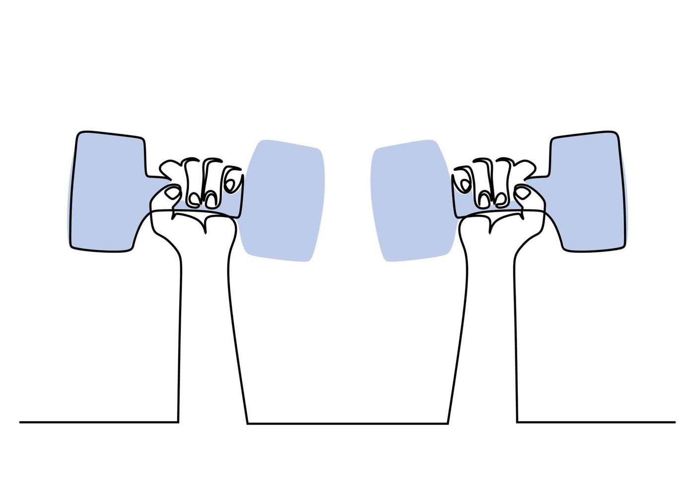 One continuous single line of two hands lift barbell vector