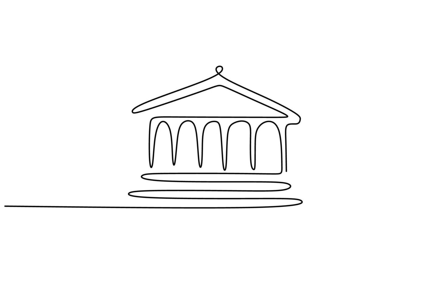 One continuous single line of traditional house on white background. vector