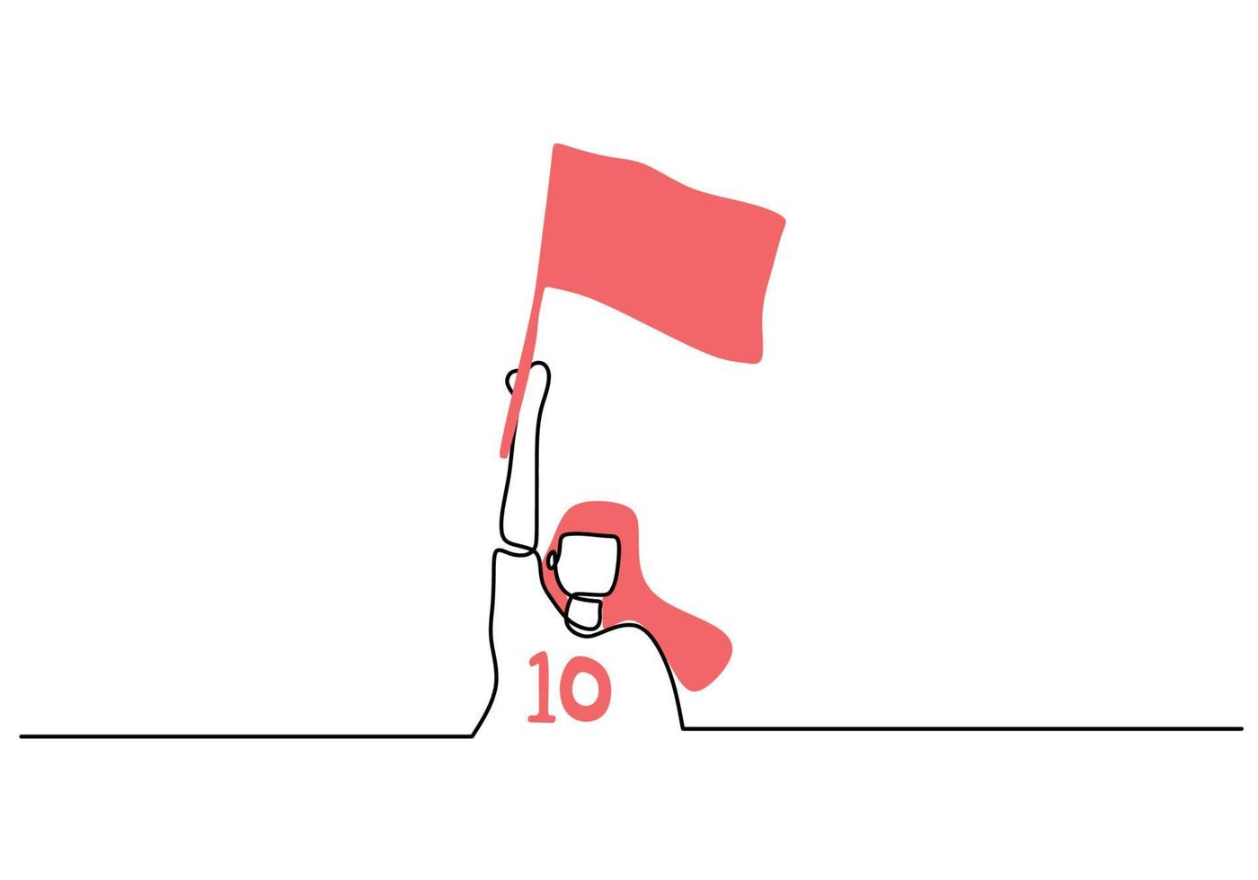 One continuous single line of football supporter bring flag vector