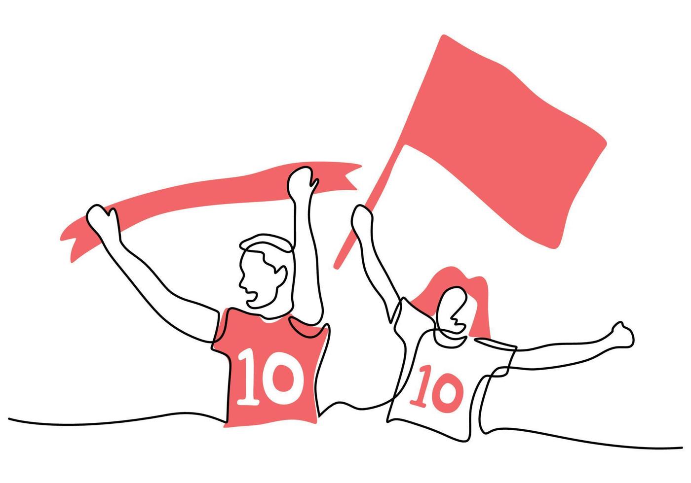 One continuous single line of football supporter bring flag and banner vector