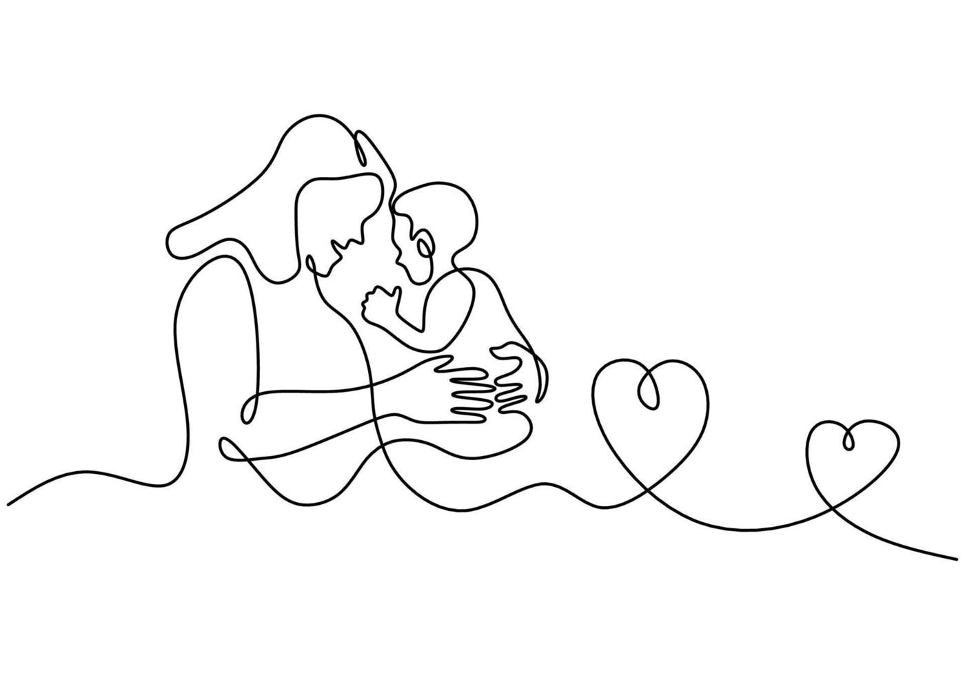 One continuous single line of mother carry her son for mother day vector