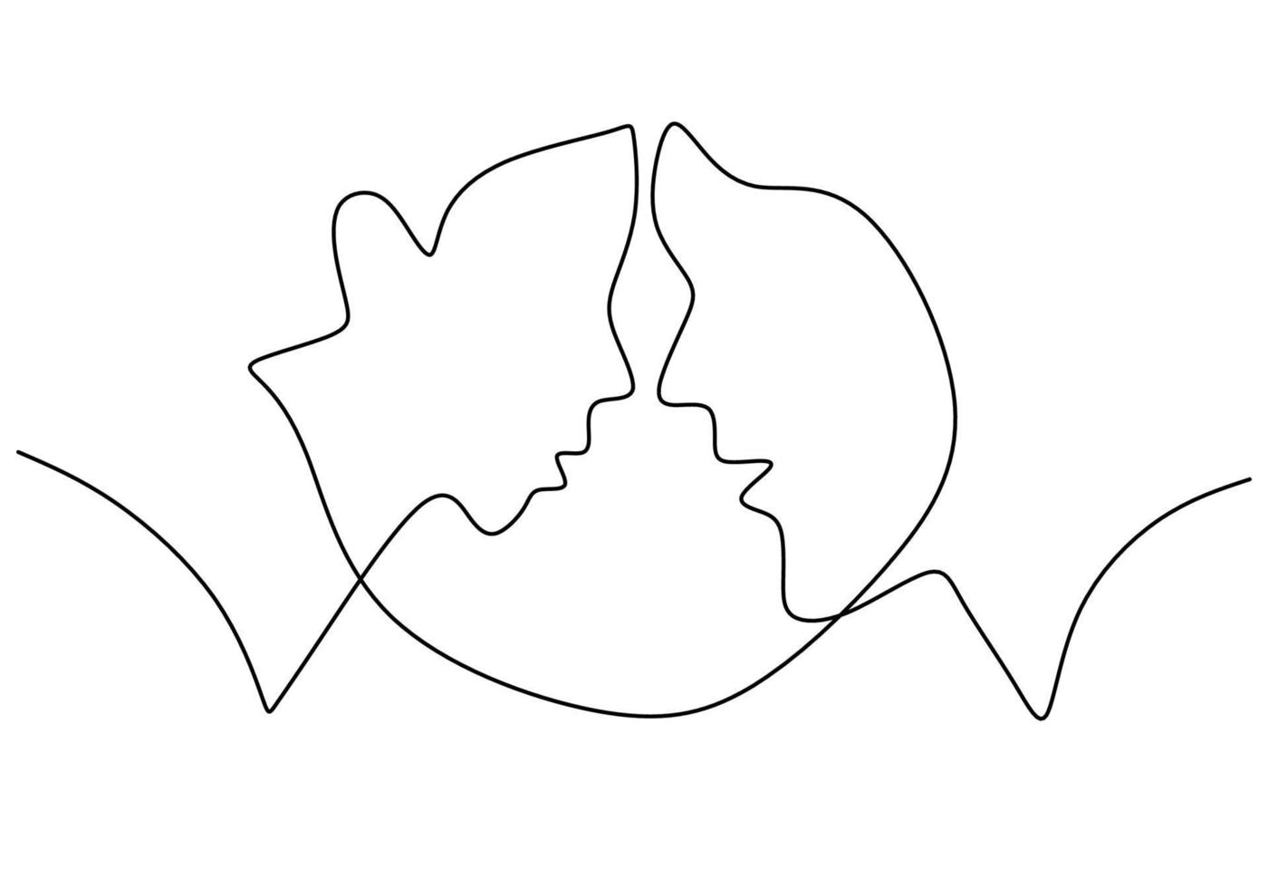 One continuous single line of romantic couple head on white background vector