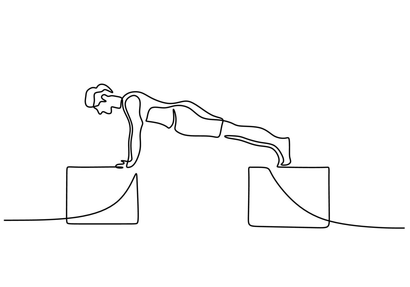 One continuous single line of man push up at home with chair vector