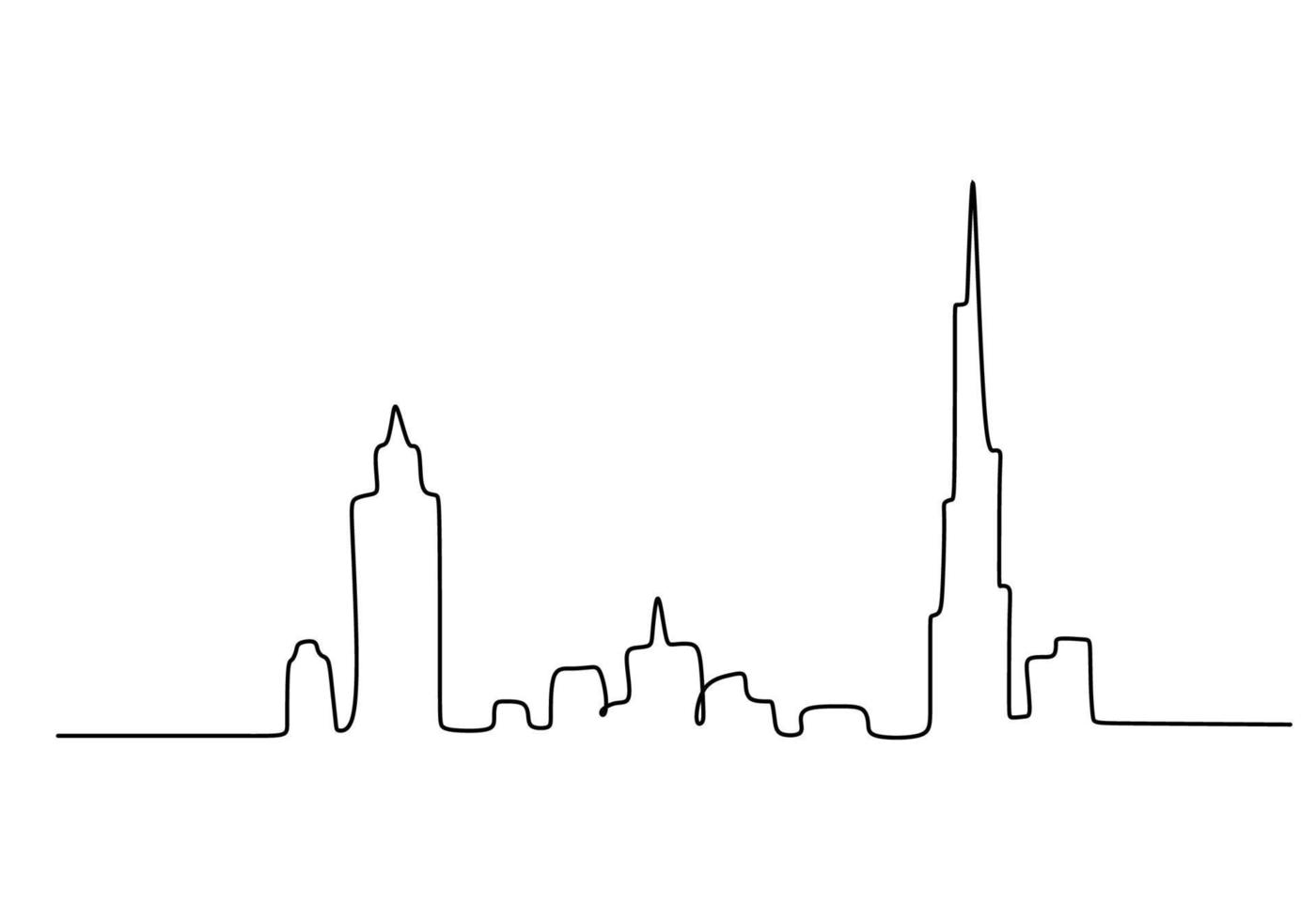 One continuous single line of skyline city buildings vector