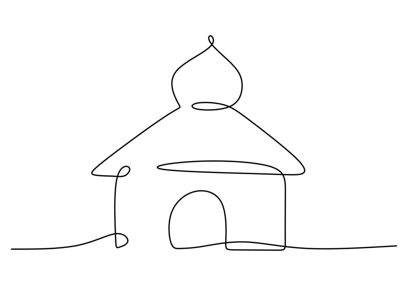One continuous single line of mosque isolated on white background. vector