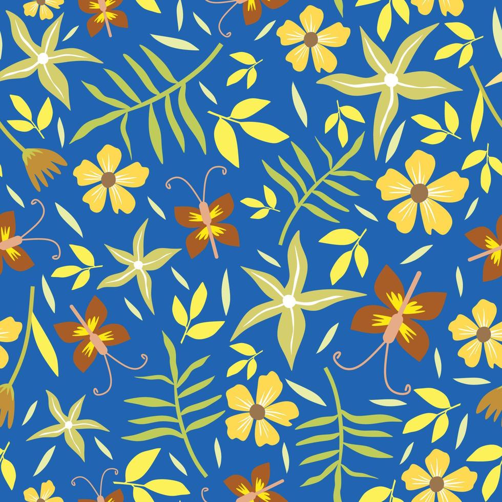Yellow brown Butterfly and floral seamless pattern in elegance style vector