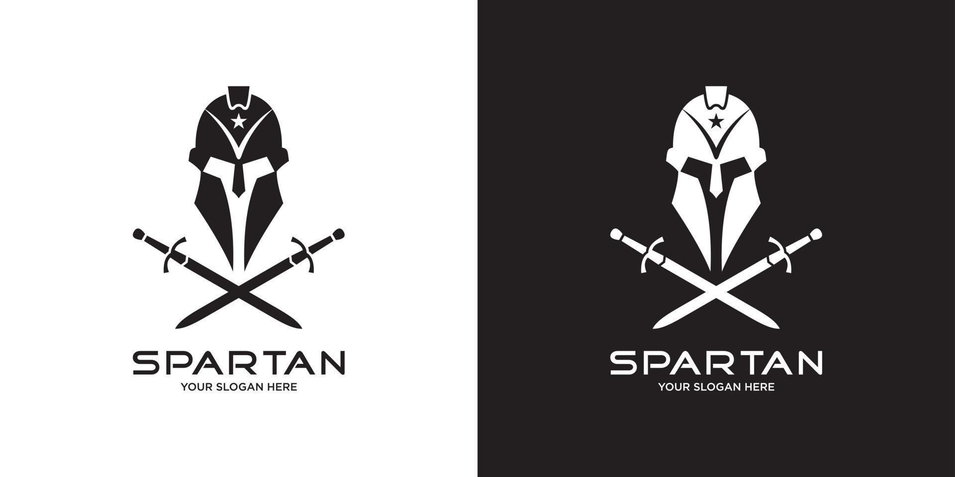 Head spartan logo vector design with sword.