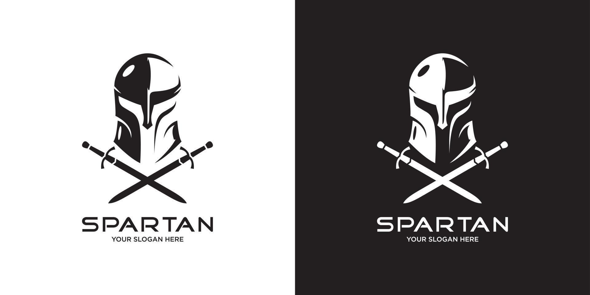 Head spartan logo vector design with sword.