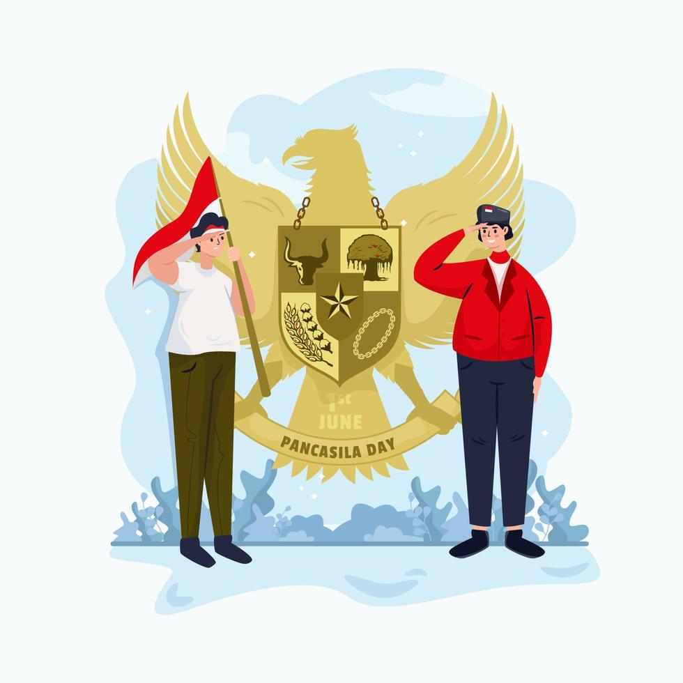 el diseño plano celebra el día nacional de la pancasila de indonesia vector