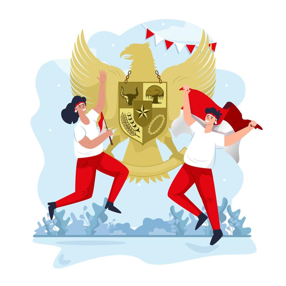 Flat design two young celebrate Pancasila day vector