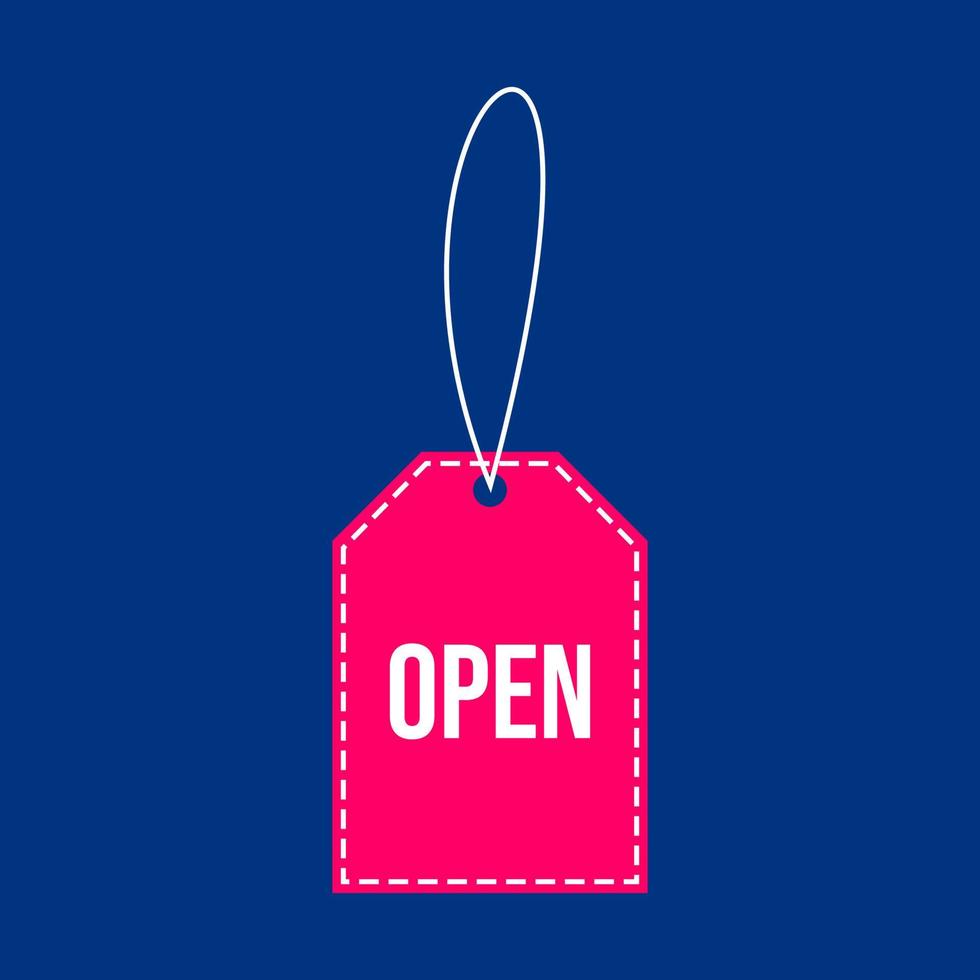 Simple now open tag banner with red background vector