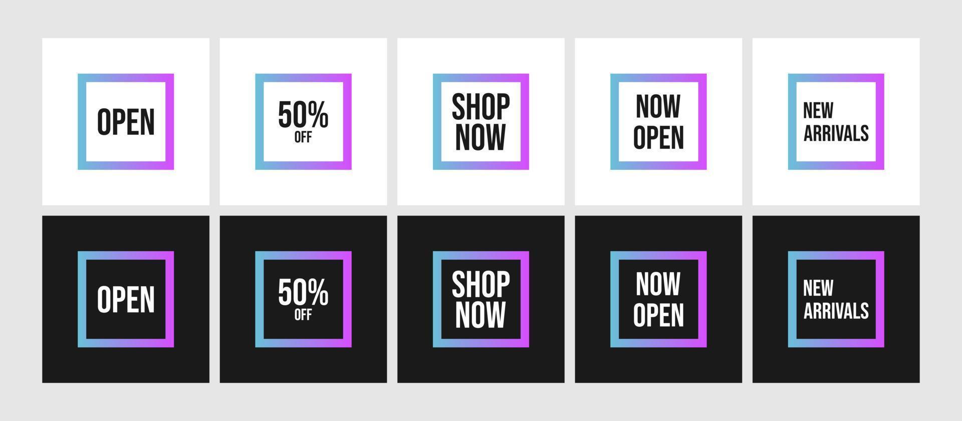 business shop bundle discount, promotion, open, and new arrivals vector