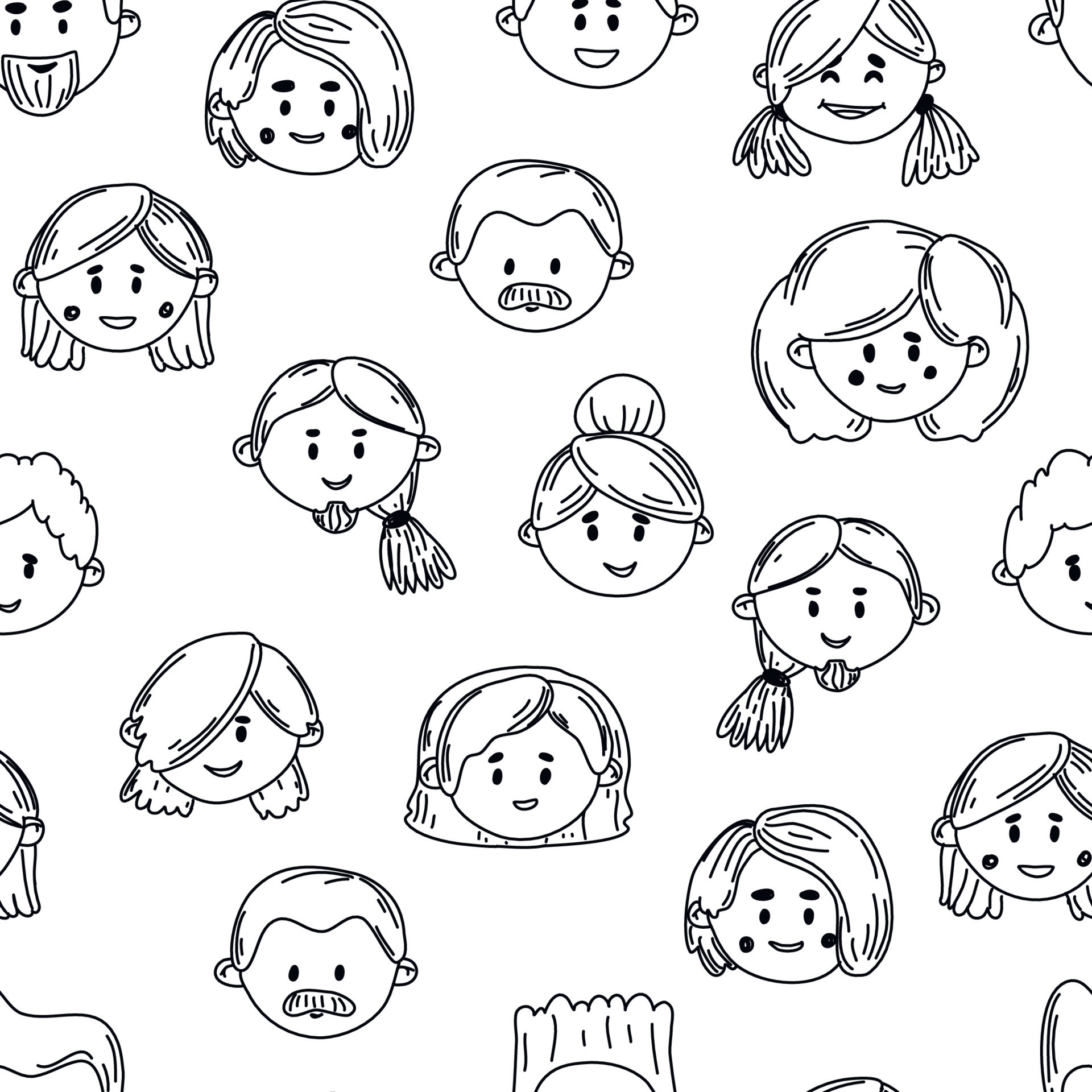 seamless pattern with peoples faces Sketch. Hand-drawn doodle style. Line art. men and women with different hair. Cartoon characters. Vector illustration 8065257 Vector Art at Vecteezy seamless pattern with peoples faces Sketch. Hand-drawn doodle style. Line art. men and women with different hair. Cartoon characters. Vector illustration 8065257 Vector Art at Vecteezy