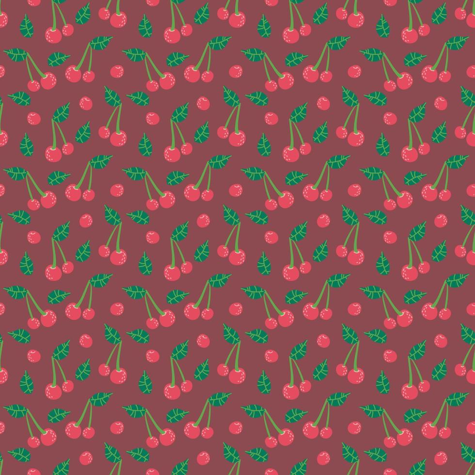 Cherry seamless vector pattern repeating background with summer fruit, berry use for fabric gift wrap packaging. Berries fruit summer background