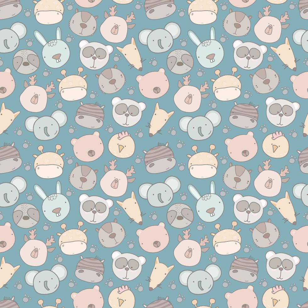 Baby seamless pattern with hand drawn animals. Seamless background with cute animals head.  childish style great for fabric and textile, wallpapers, backgrounds. vector