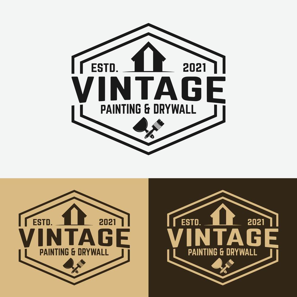 Vintage Painting and Drywall Logo Design Template vector