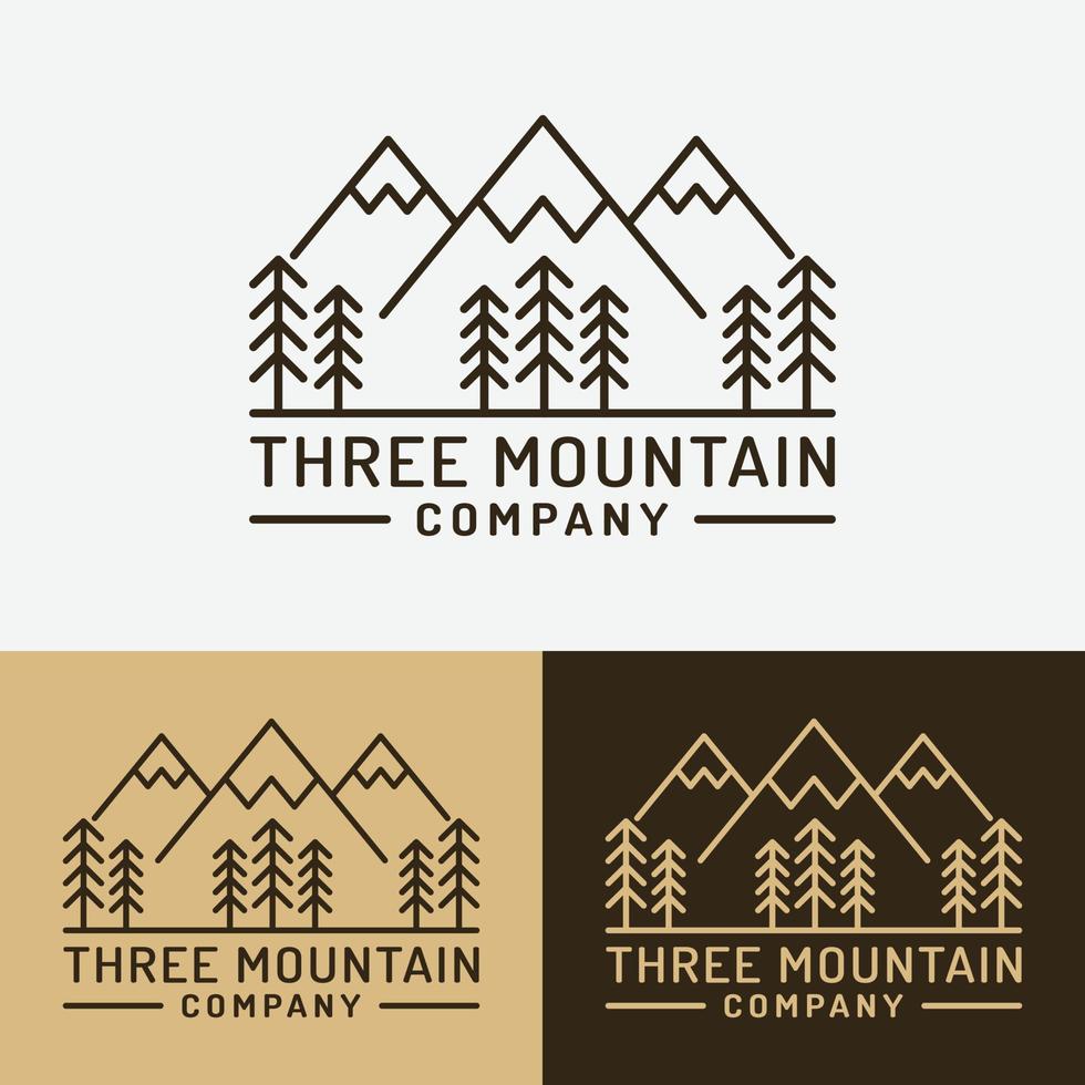 Three Mountain and Pine Trees Logo Design Template vector