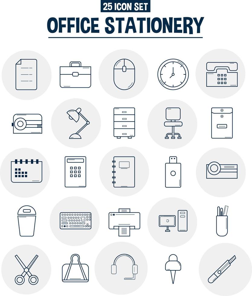 conjunto de iconos de oficina y papelería vector