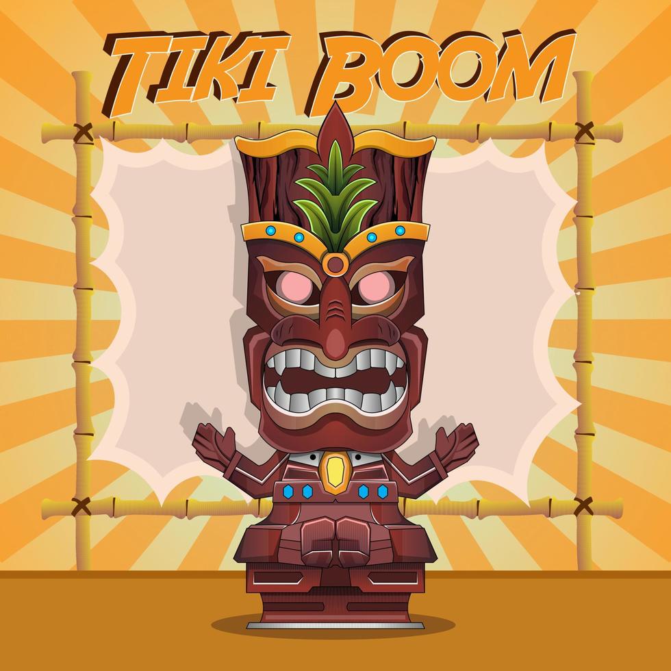 vintage tótem tiki máscara madera vudú colorido concepto cartel impresión vector