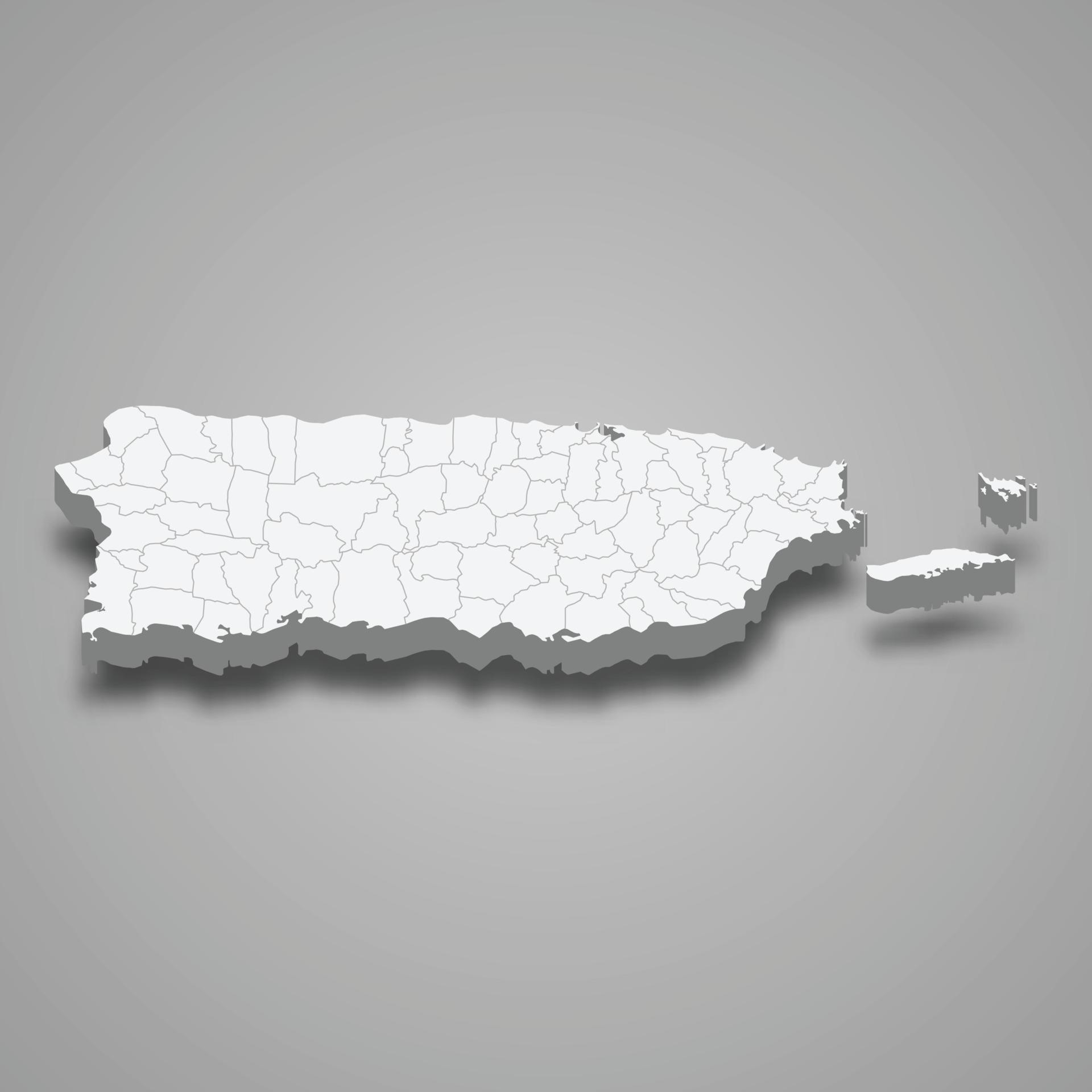3d isometric map of Puerto Rico, isolated with shadow 8065504 Vector