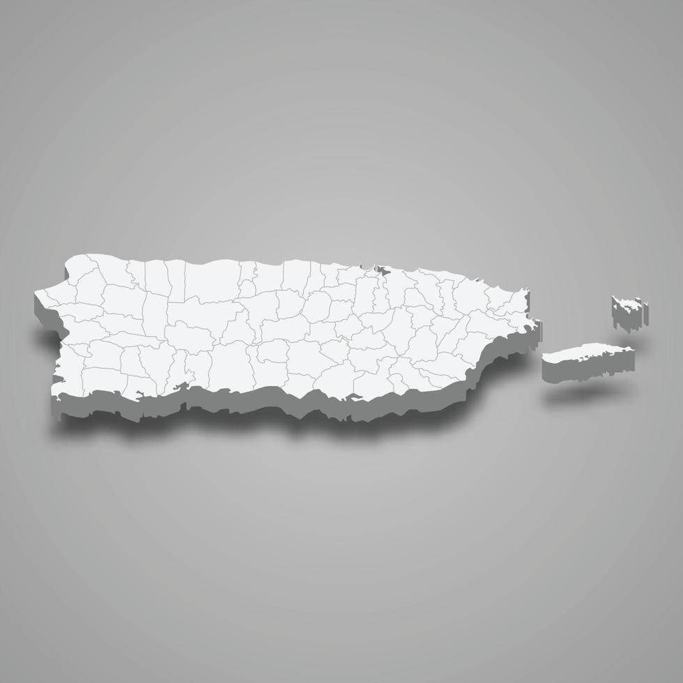 3d isometric map of Puerto Rico, isolated with shadow vector