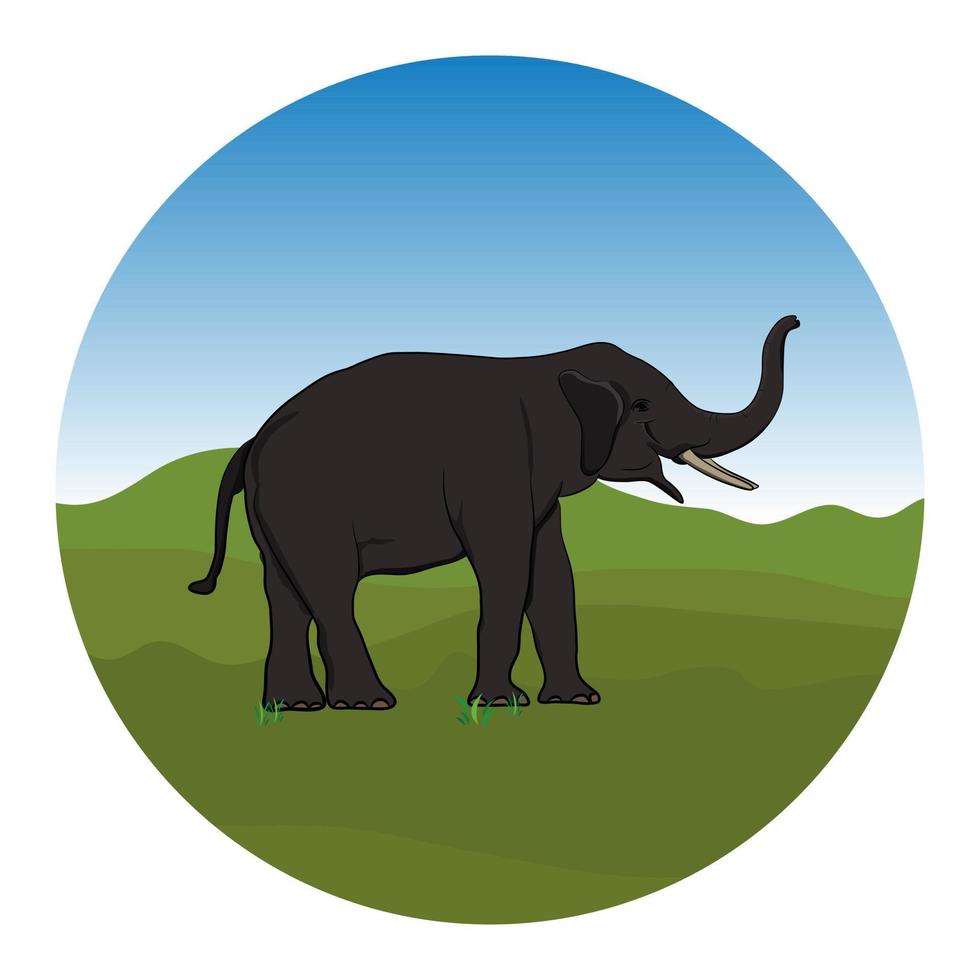 diseño gráfico logo elefante de pie con ilustración de vector de fondo de montaña