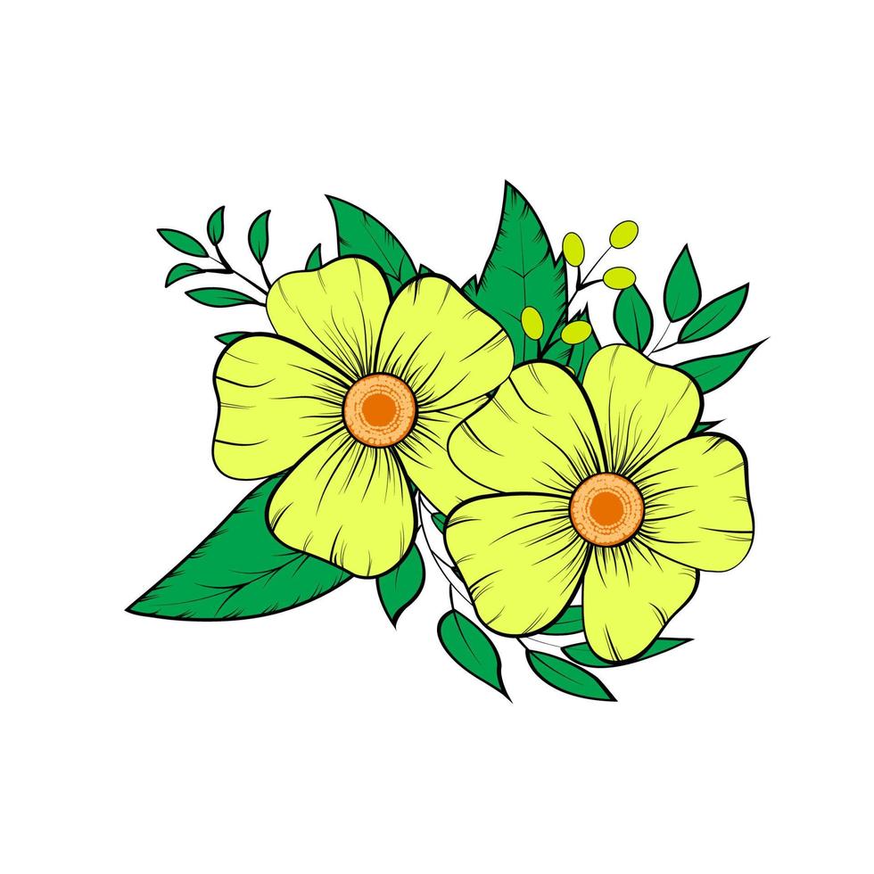flor amarilla con gráficos de hojas para fondo de pantalla de fondo fondo blanco aislado ilustración vectorial vector
