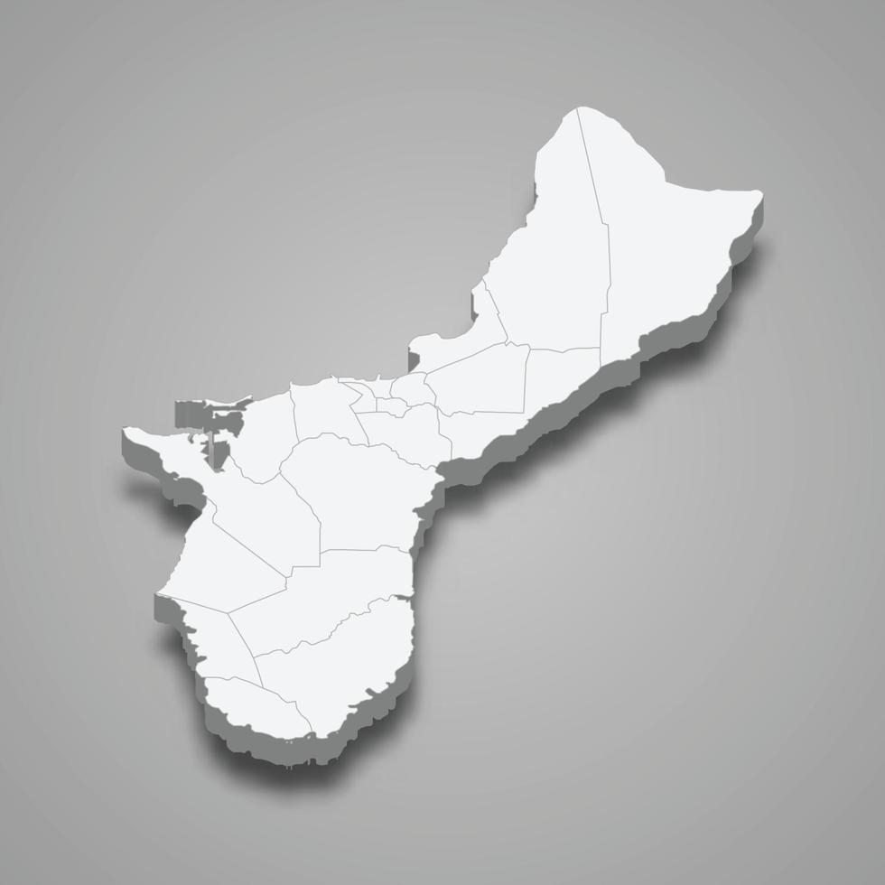 3d isometric map of Guam, isolated with shadow vector
