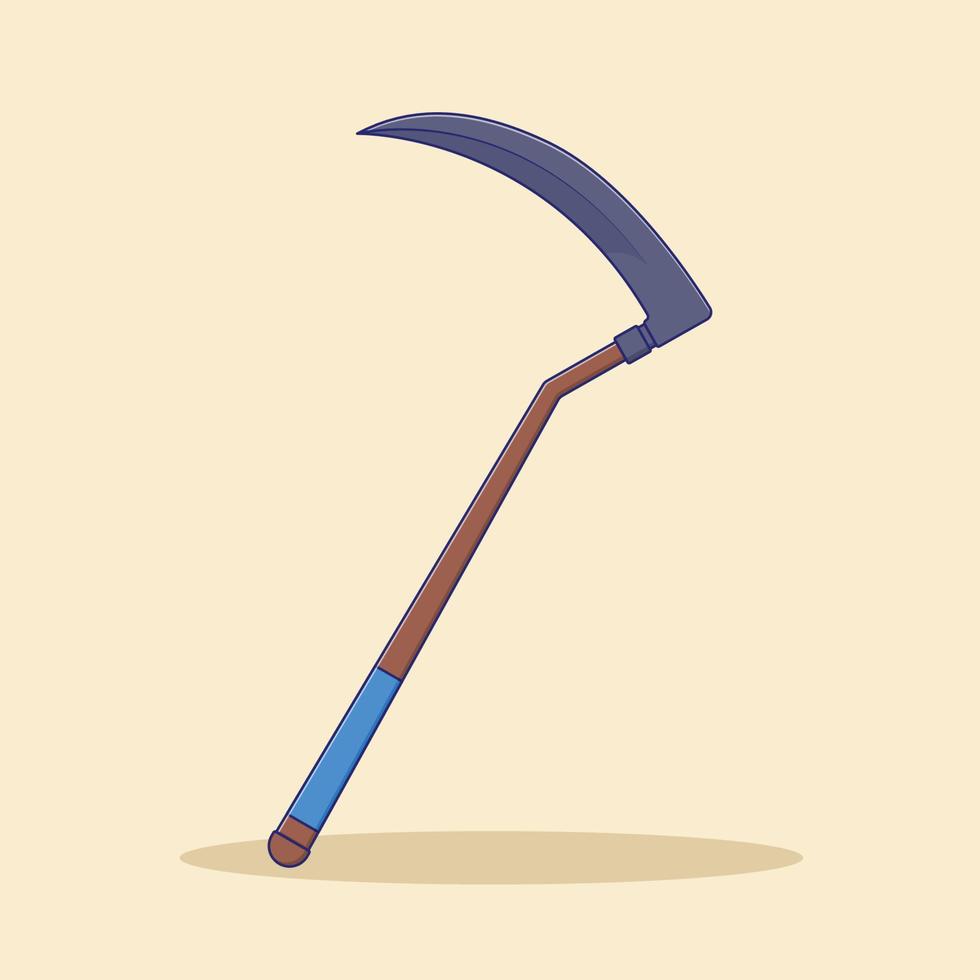 Scythe Vector Illustration. Object. Farming Tool Vector. Flat Cartoon Style Suitable for Web Landing Page, Banner, Flyer, Sticker, Card, Background