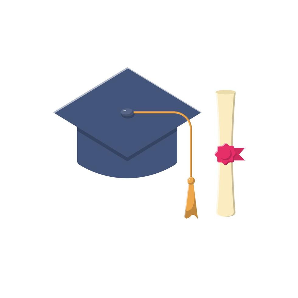 Graduation Hat and Scroll Flat Illustration. Clean Icon Design Element on Isolated White Background vector