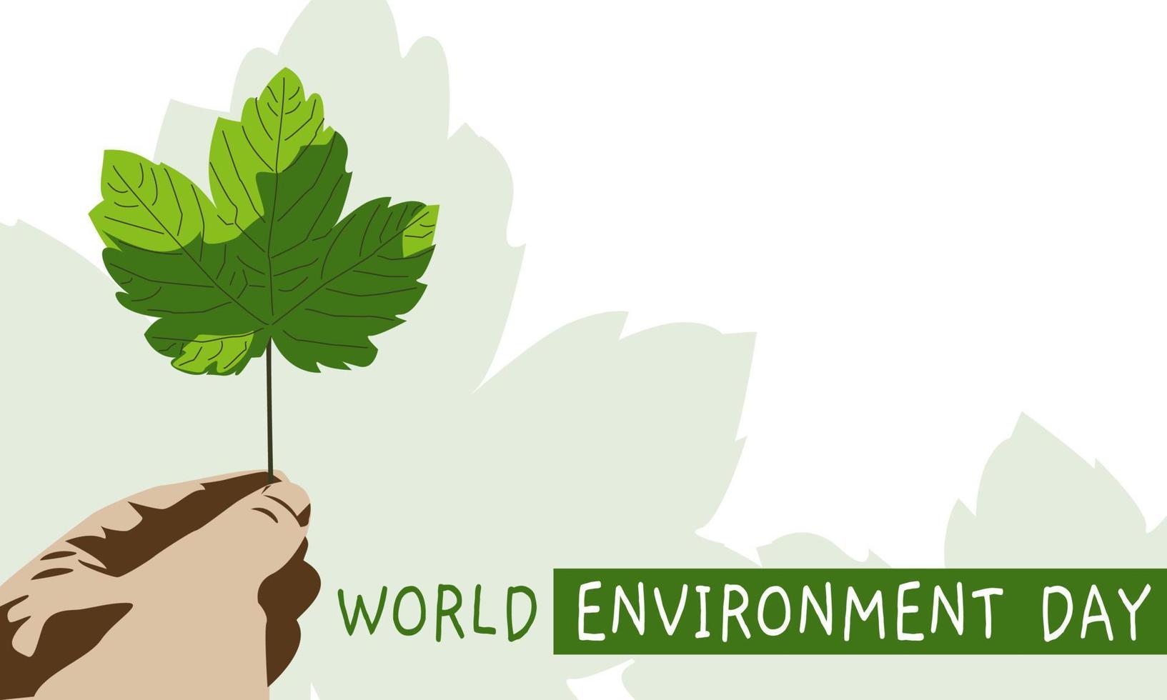 Illustration of a leaf held by someone's hand. World environment day poster. vector