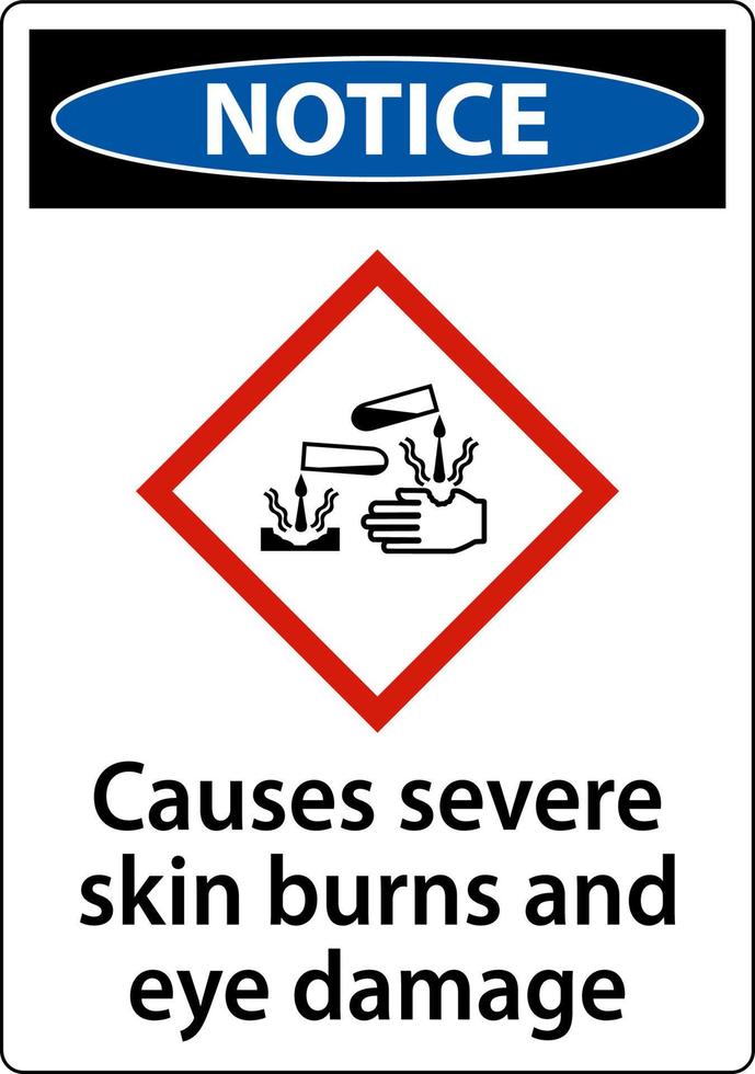 Notice Causes Severe Skin Burns Eye Damage GHS Sign vector