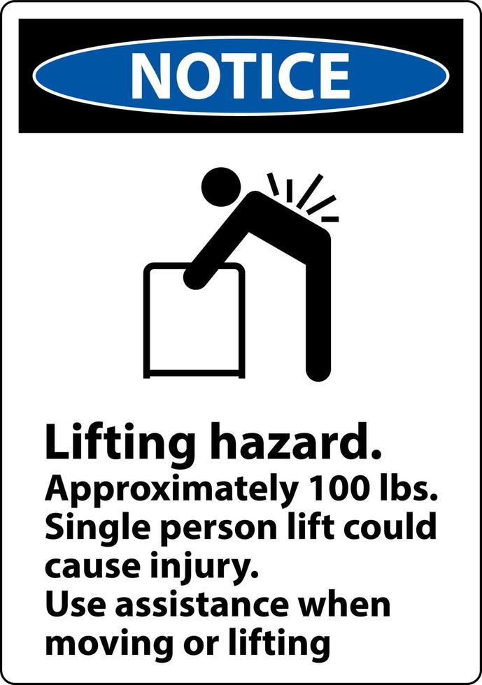 Notice Lifting Hazard Use Assistance Label On White Background vector