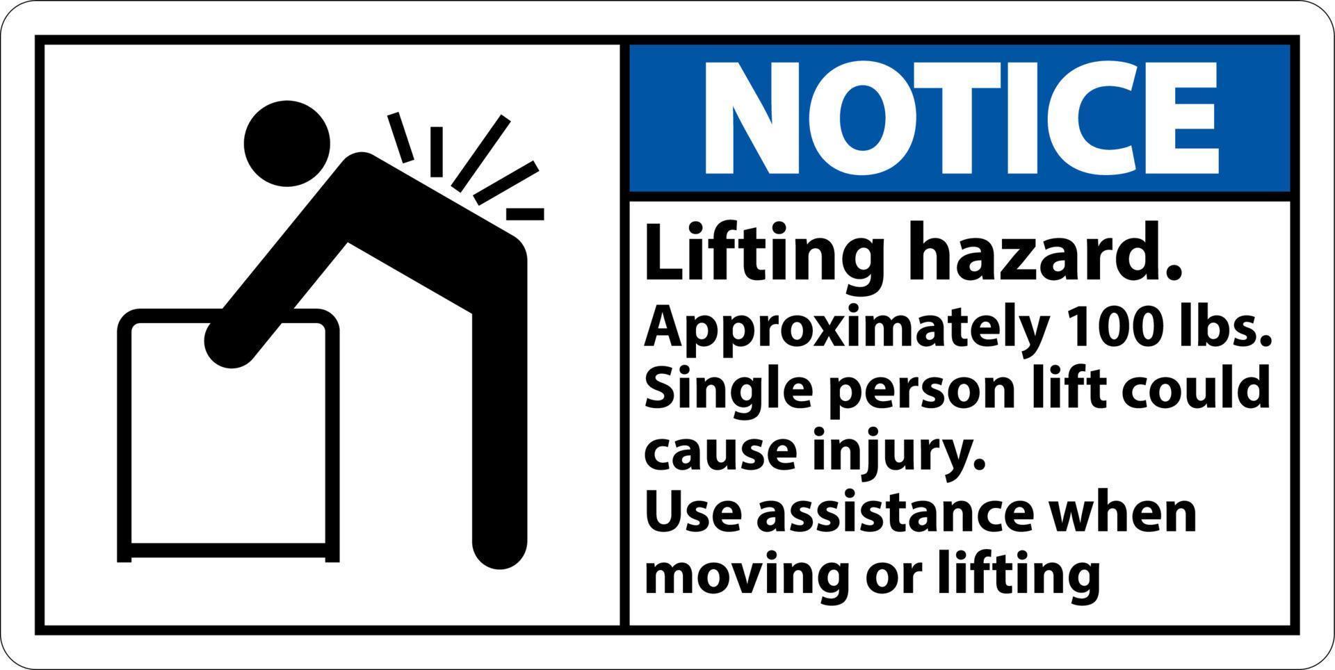 Notice Lifting Hazard Use Assistance Label On White Background vector