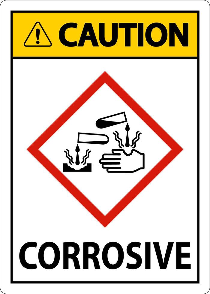 Precaución signo ghs corrosivo sobre fondo blanco. vector