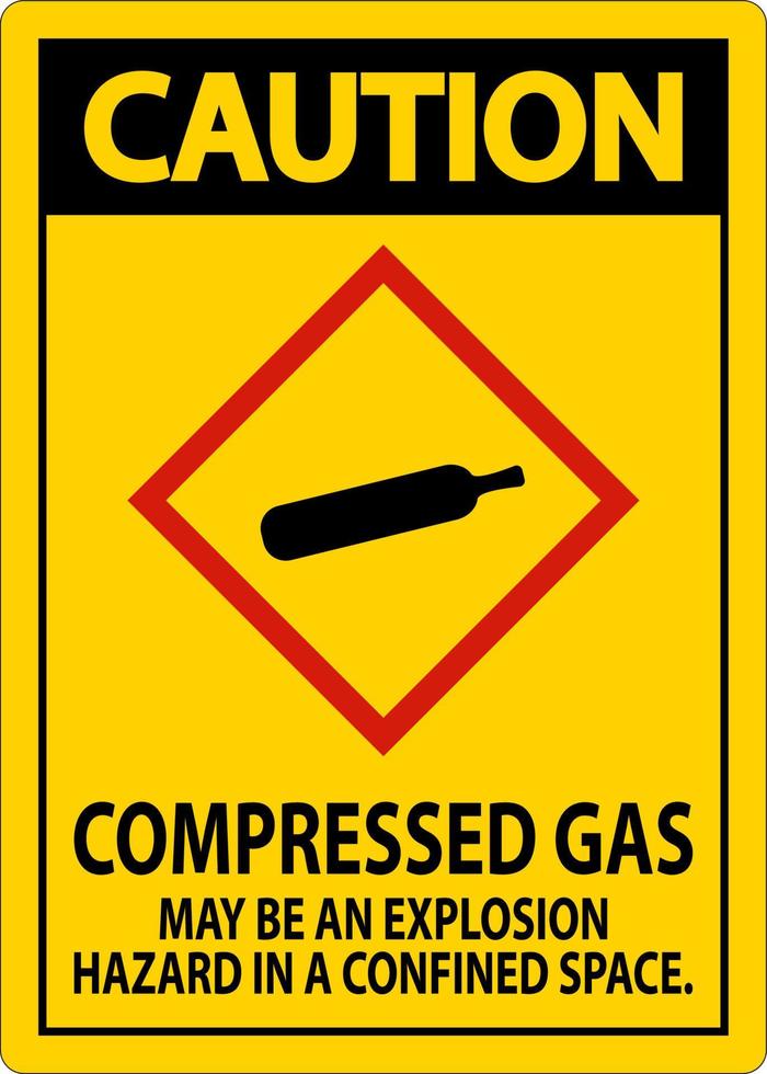precaución gas comprimido ghs signo sobre fondo blanco vector