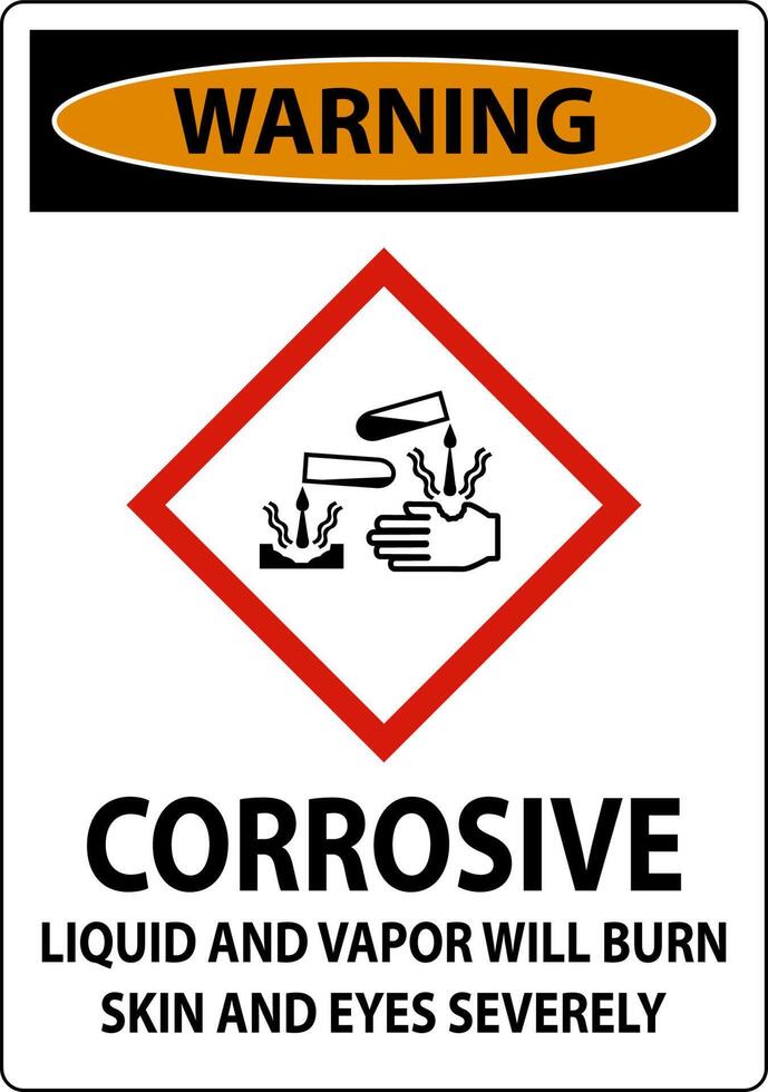 Warning Corrosive Liquid And Vapor Will Burn GHS Sign vector
